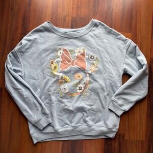Disney Minnie Mouse Floral Graphic Sweatshirt Light Blue Crewneck Small RN117508